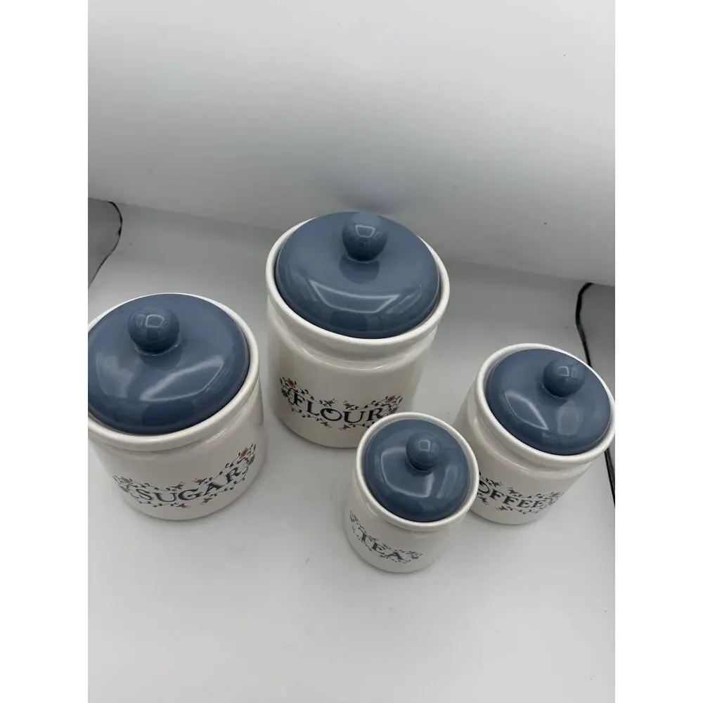 Vintage Jay Blue & White Floral Cottagecore 4 Piece Canister Set EUC Granny Core
